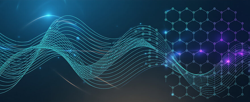 Quantum computer technologies concept. Futuristic blue circuit board background vector. Modern technology circuit board texture background design. Waves flow. Quantum explosion technology.