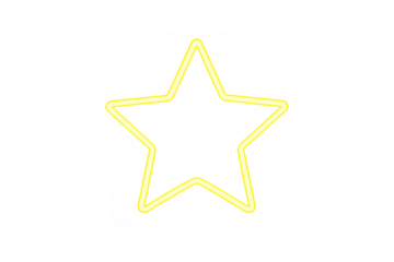 Yellow neon star outline glowing on transparent background, a bright electric light star shape icon