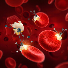 Three-dimensional rendered illustration of red blood cells traveling in a vein, essential to human health and biology