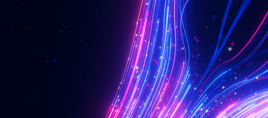 Closeup of bigdata light speed upward flow avoiding obstacle. Abstract digital data stream of quantum computing. Cyberspace of qubit trail waves. Modern tech information transmission.