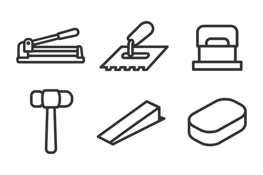 Line art icons of hand tools for home improvement projects.
