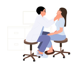 The doctor examined the female patient's neck for abnormalities.