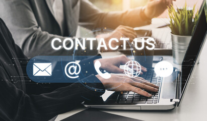 UI concept for contact us section showing icons for email, web, phone, and message. Contact and support icons help streamline business communication and improve customer contact experience. Spline