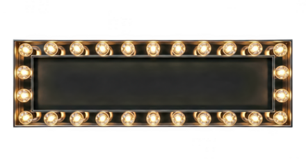 Illuminated marquee sign with light bulbs isolated on transparent background