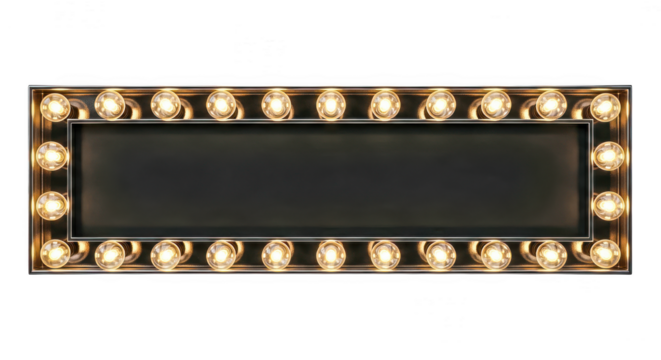 Illuminated marquee sign with light bulbs isolated on transparent background