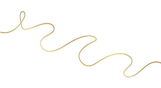 Delicate wavy golden line string or thread as luxurious design element graphic isolated PNG with Transparent Background