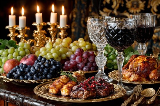 Preparativos festivos para la celebraci&oacute;n de Navidad y A&ntilde;o Nuevo con una mesa decorada y comida deliciosa