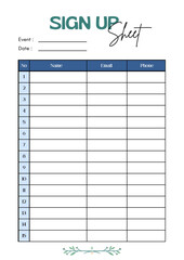 Blue and White Simple Sign Up Sheet A4 - 1