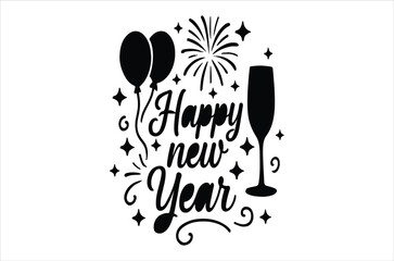 Celebratory new year design featuring balloons champagne and festive sparkles