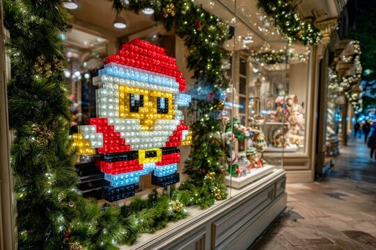 Celebraci&oacute;n festiva de Navidad y A&ntilde;o Nuevo con decoraciones coloridas en escaparate