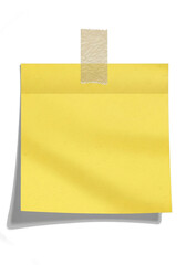 A yellow sticky note attached with tape, on a transparent background
