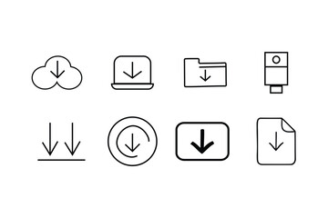 Set of download icons representing various file types and sources