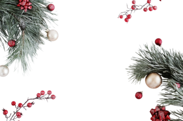 Christmas background top view fir tree branches frame isolated png on transparent background . Cutout object. Xmas, New Year backdrop