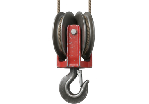 Robust industrial pulley system with hook for lifting, construction, and engineering tasks