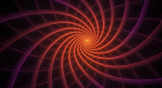 An orange and pink spiral with interconnected luminous lines against a dark background