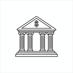 Obraz premium A simple line art illustration of a bank with a dollar sign, the bank has a classical design with columns and a triangular pediment