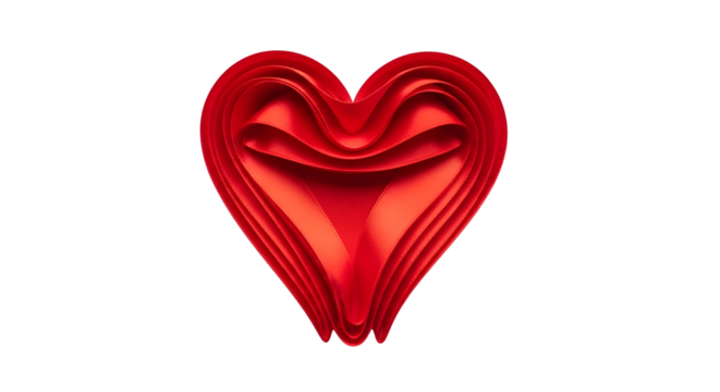 Luxurious red silk fabric heart shape symbol of love and romance isolated PNG with Transparent Background