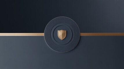 Premium navy and gold security badge emblem with concentric rings luxury shield certification seal of trust for corporate branding award template upscale background design