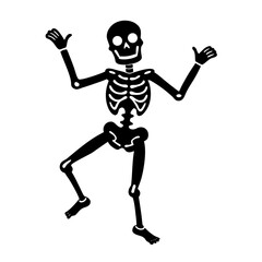 Dancing skeleton silhouette isolated on white background