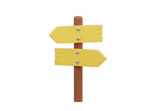 Explore different directions with this charming yellow wooden signpost for wayfinding