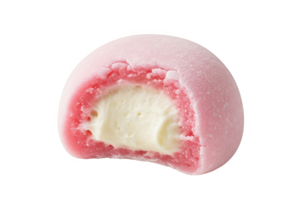 Enjoy tempting pink mochi with creamy center, a delightful Japanese rice cake treat