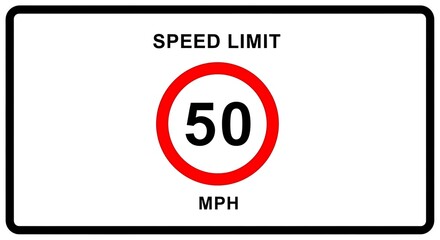 Speed limit mph road sign regulation traffic safety warning caution fifty miles per hour