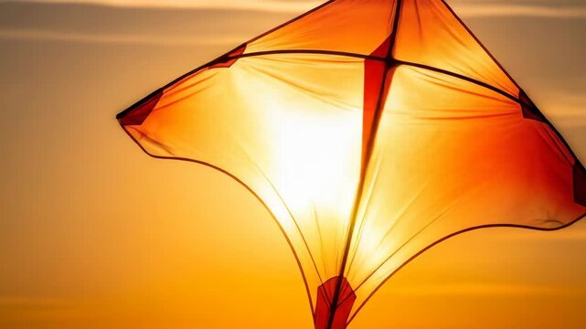 Vibrant Orange Kite Silhouette Against Golden Sunset Sky, Symbolizing Celebration and Joyful Indian Festivals