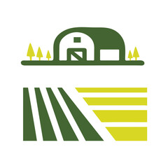 Farm Barn and Field silhouette vector icon for Agriculture or Organic Farming