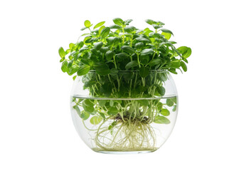 Vibrant green sprouts bursting with life in a clear glass vase showcasing intricate root systems