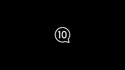 Minimalist white speech bubble icon centered on a solid black background representing communication and ideas - Powered by Adobe