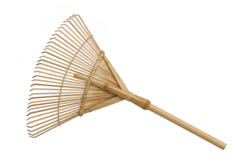 Traditional bamboo leaf rake tool for garden cleanup and landscaping projects