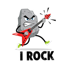 Naklejka premium Cartoon rock character playing electric guitar with an aggressive expression, rock music concept