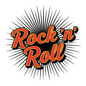 Retro Rock n Roll text graphic with sunburst effect