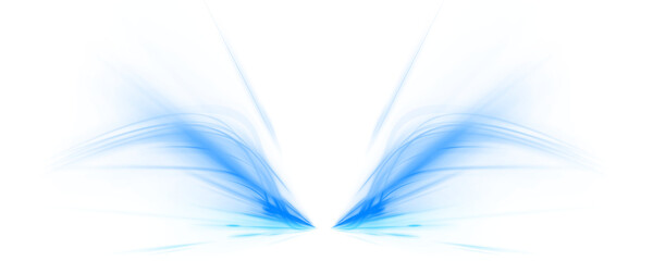 Elegant luminous ribbons move through blue space, visualizing wind, water, or data transfer. Minimalist abstract background for technology presentations. PNG