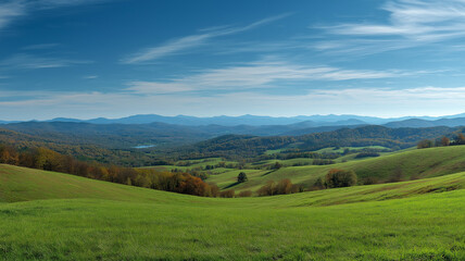 Fototapeta premium russia summer landscape - green fileds, the blue sky and white c