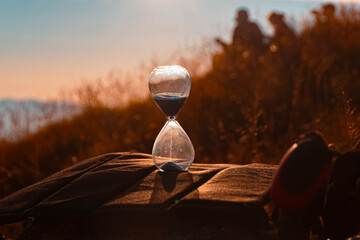 Alpine summer sunset view with an hourglass at Mount Diedamskopf, Schoppernau, Bregenz, Vorarlberg, Austria
