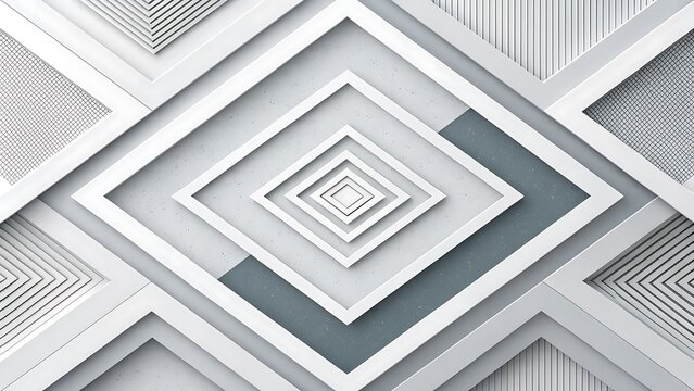 Abstract geometric background with concentric square frames in white and gray tones, creating a modern and minimalist design - Powered by Adobe