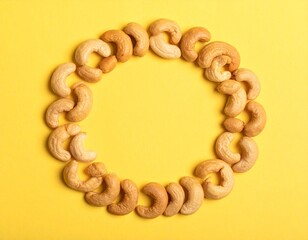 Obraz premium Cashew Nuts Forming a Perfect Ring Creative Snack Circle on Bright Yellow Background