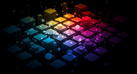 Abstract Gradient Cubic Array with Bokeh Lights: A Dynamic Visual Harmony in Modern Design.