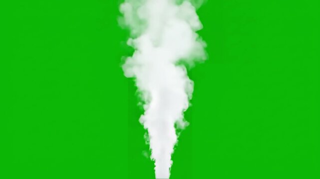 Controlled Release Emission with vertical blowing steam white smoke isolated on chroma key green screen background alpha channel distortion, overlay, glitch, static noise, scan lines black background