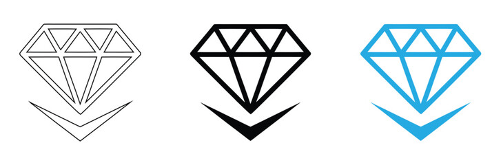 set of  diamond icon collection vector design illustration isolated background,Diamond outline icons, design elements for creative projects,editable stroke
