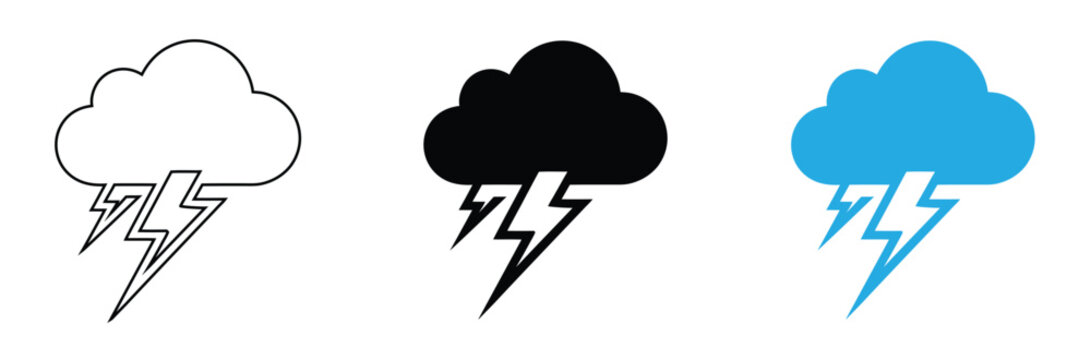 Coud lightning icon.,Icon set of Cloud lightning Thunderstorm vector illustration,Weather forecast with storm clouds and lightning bolt icons,editable stroke