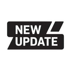 Bold black and white new update sign with modern design elements