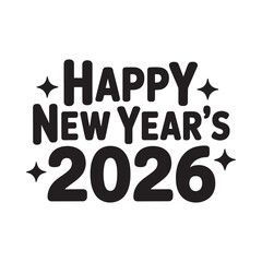 Happy new year s 2026 bold black text with star accents isolated on white