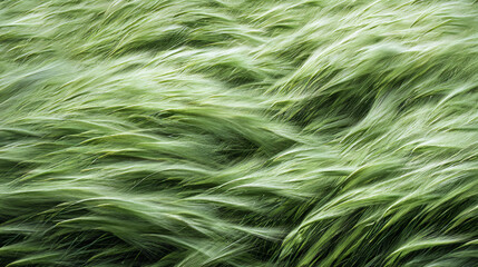 Obraz premium A lush, green field of grass sways gently, showcasing vibrant textures and movement in nature.