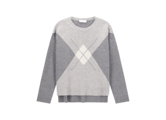 Gray and white argyle sweater isolated on transparent background