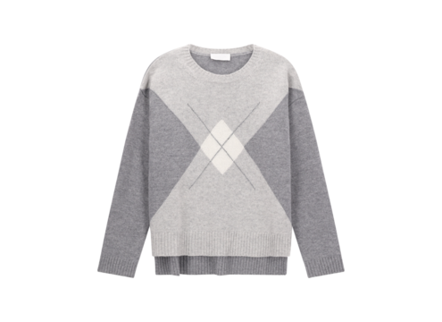 Gray and white argyle sweater isolated on transparent background