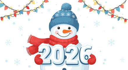Cheerful snowman 2026 illustration for holiday cards and festive decorations perfect for winter celebrations
