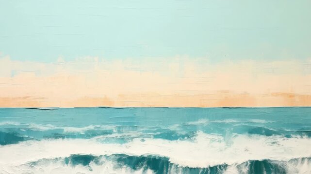 Abstract seascape painting with pastel tones, capturing serene ocean waves. The eye-level angle evokes a calming video-like stillness. Live desktop wallpaper.
