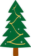 Green christmas tree with garland illustration isolated